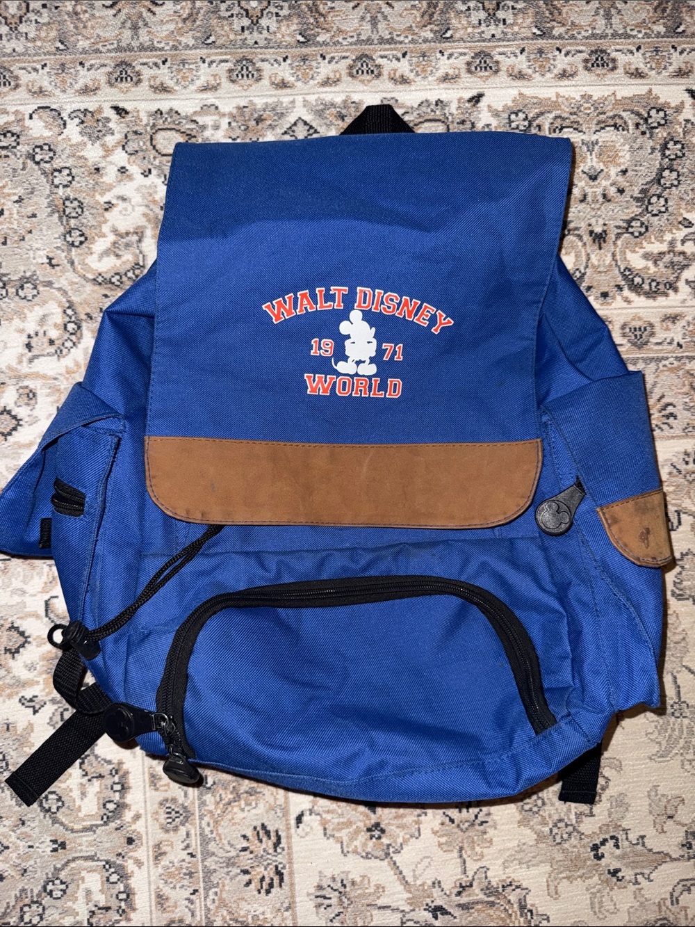 Vintage Walt Disney World Blue Backpack with Brown Accent Flap